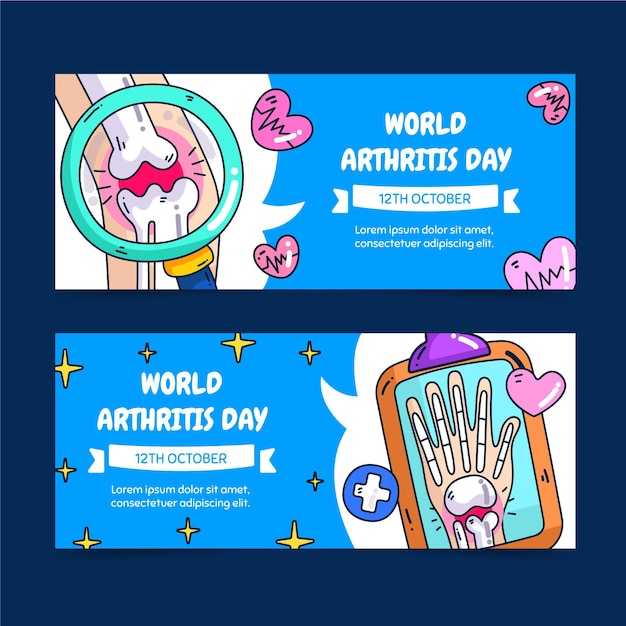 Hand drawn world arthritis day horizontal banners set