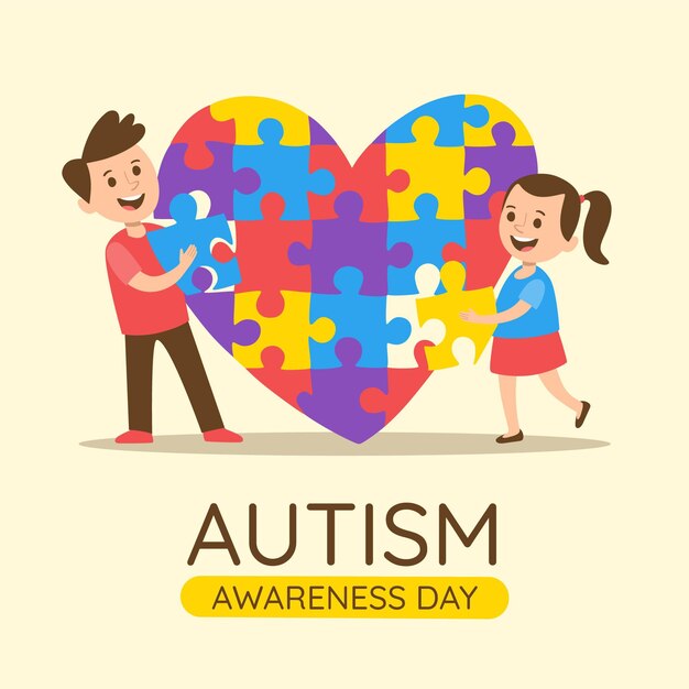 Hand drawn world autism awareness day illustration with puzzle pieces