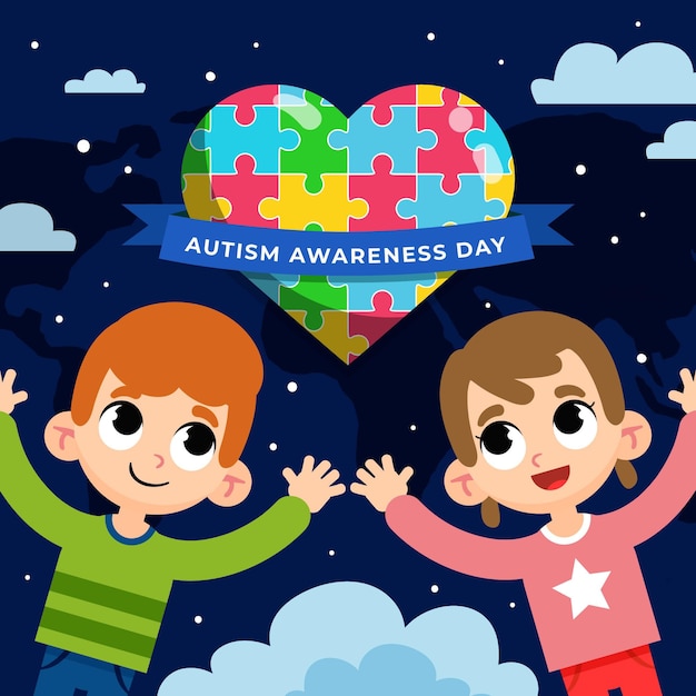 Hand drawn world autism awareness day illustration with puzzle pieces