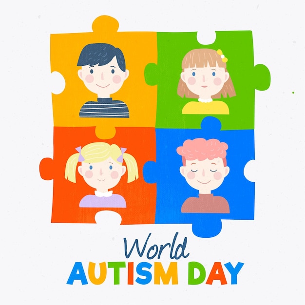 Free Vector hand drawn world autism awareness day illustration with puzzle pieces