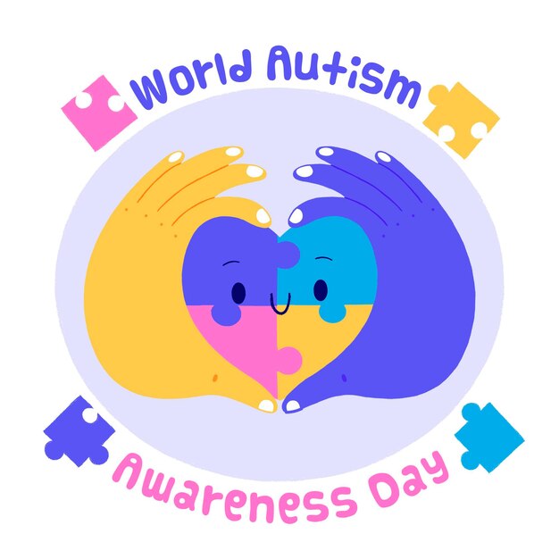 Hand drawn world autism awareness day illustration with puzzle pieces