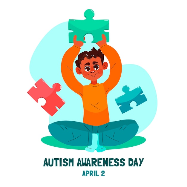 Free Vector hand drawn world autism awareness day illustration with puzzle pieces