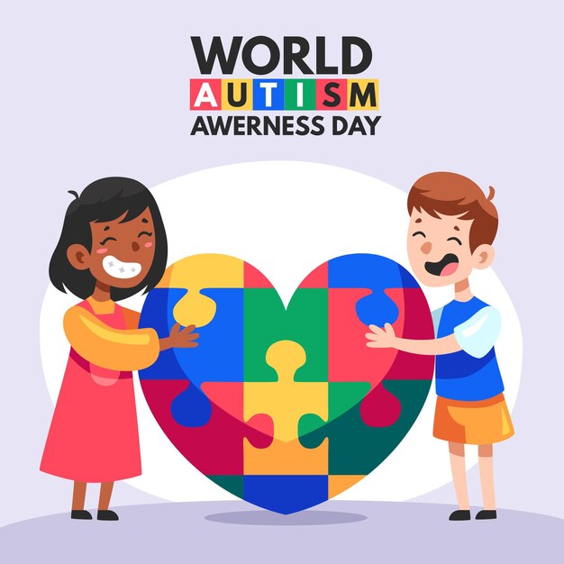 Hand drawn world autism awareness day illustration with puzzle pieces