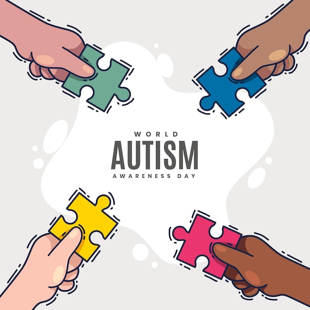 Hand drawn world autism awareness day illustration with puzzle pieces