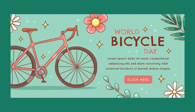 Free Vector hand drawn world bicycle day horizontal banner template