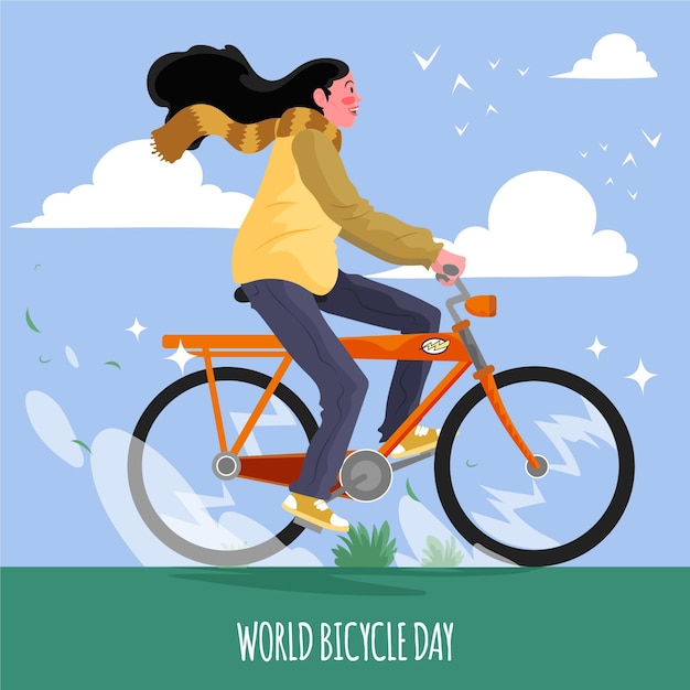 Hand drawn world bicycle day illustration