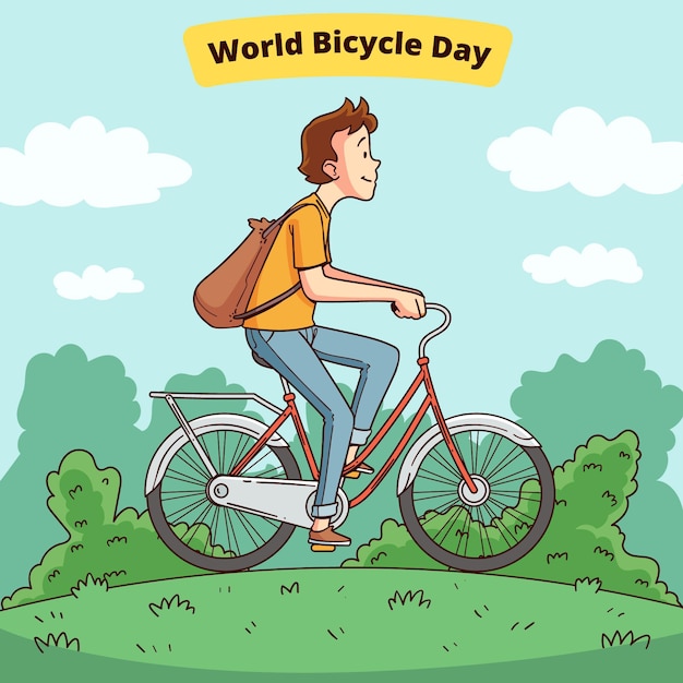 Hand drawn world bicycle day illustration