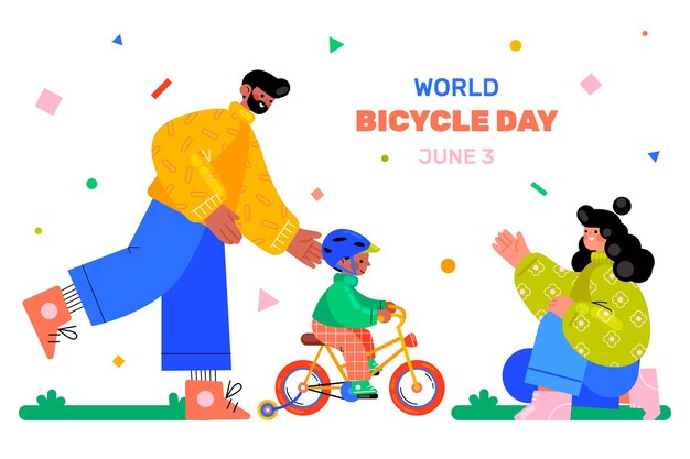 Hand drawn world bicycle day illustration