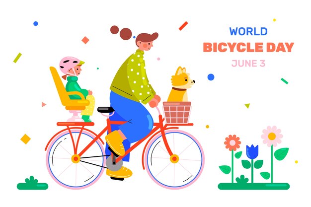 Hand drawn world bicycle day illustration