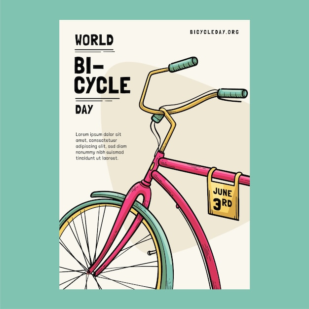 Hand drawn world bicycle day vertical poster template