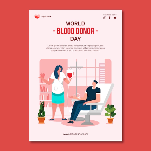 Hand drawn world blood donor day poster template