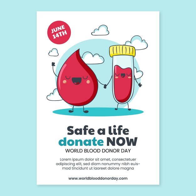 Hand drawn world blood donor day vertical flyer template