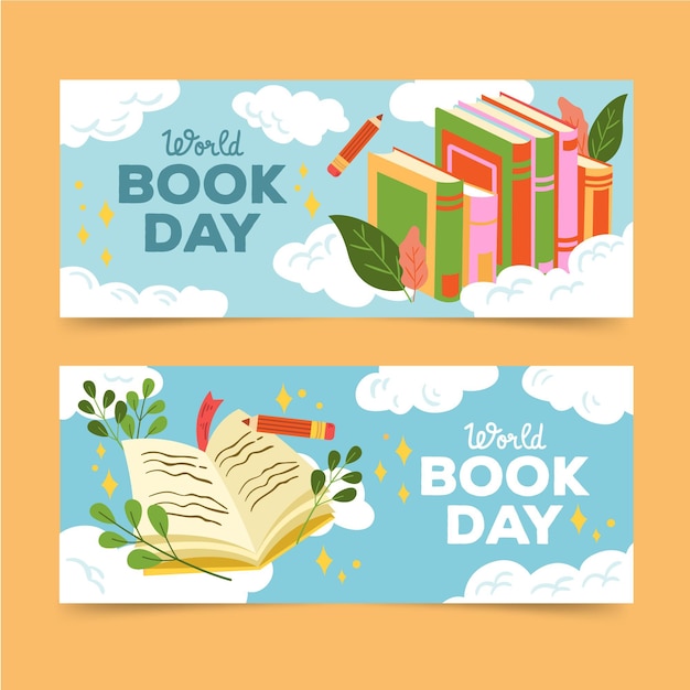 Hand drawn world book day banners set