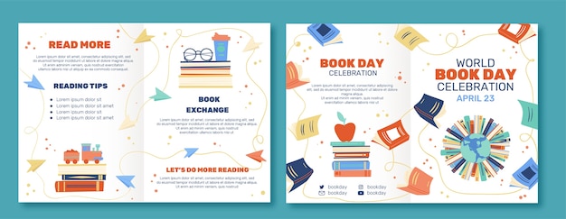 Hand drawn world book day brochure template