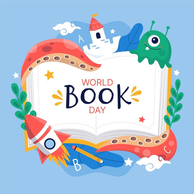 Hand drawn world book day illustration