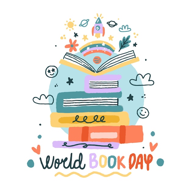 Hand drawn world book day illustration