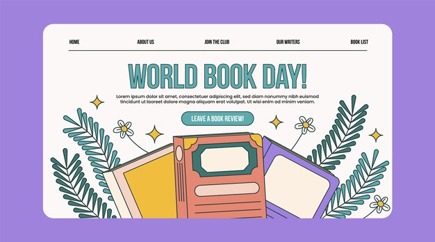 Hand drawn world book day landing page template