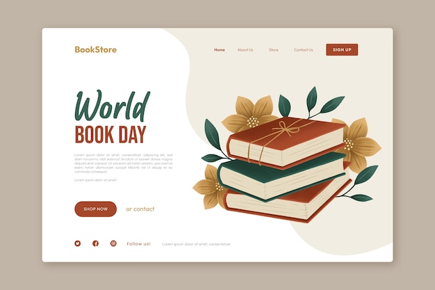 Free vector hand drawn world book day landing page template