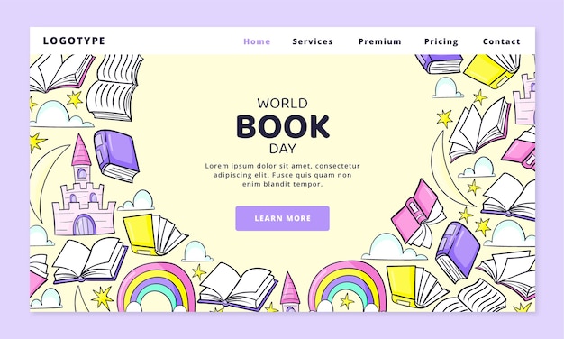 Hand drawn world book day landing page template