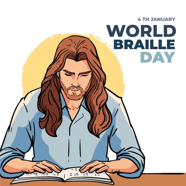 Hand drawn world braille day illustration