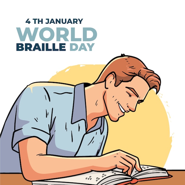 Hand drawn world braille day illustration