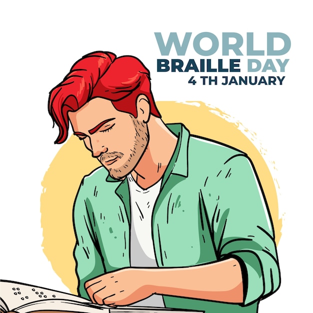 Hand drawn world braille day illustration