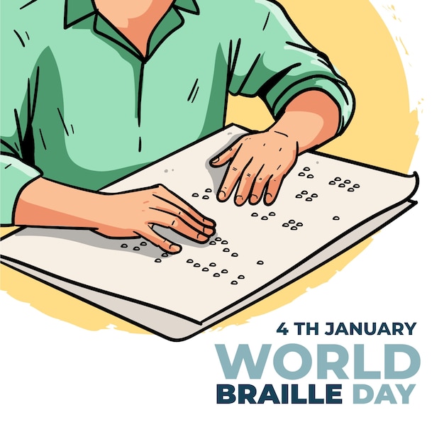 Hand drawn world braille day illustration