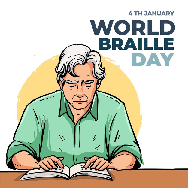 Hand drawn world braille day illustration