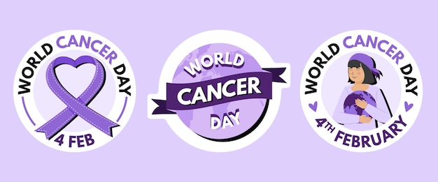 Hand drawn world cancer day labels collection