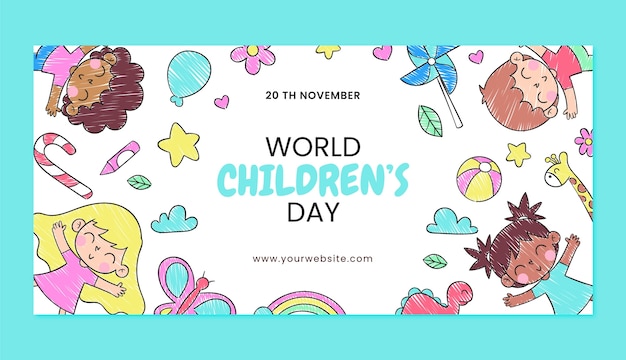 Hand drawn world children's day horizontal banner template