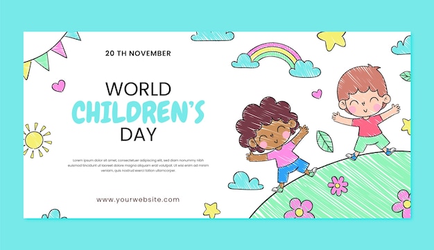 Hand drawn world children's day horizontal banner template