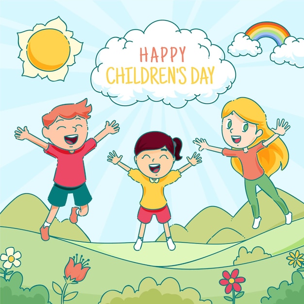 Hand drawn world children's day illustration