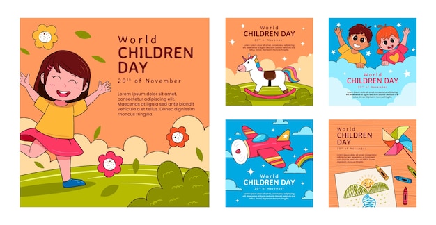 Hand drawn world children's day instagram posts collection