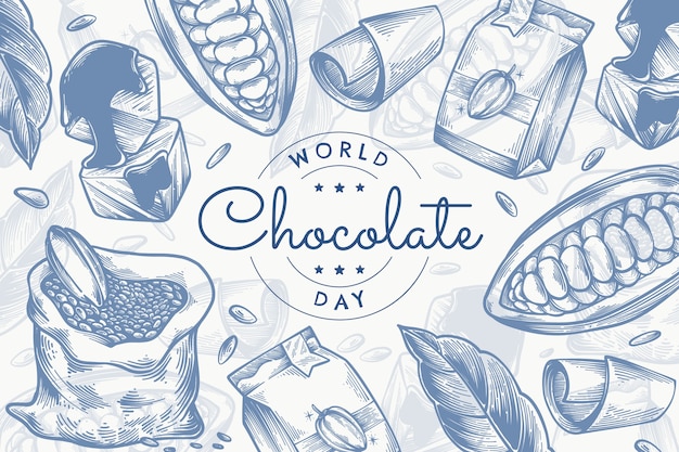 Free Vector hand drawn world chocolate day background with chocolate sweets