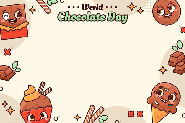 Hand drawn world chocolate day background with chocolate sweets