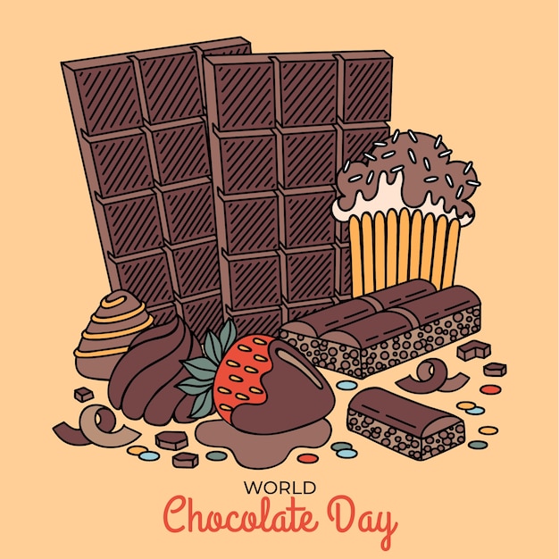 Hand drawn world chocolate day celebration illustration