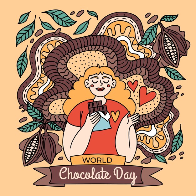 Hand drawn world chocolate day celebration illustration