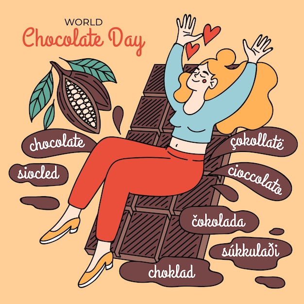 Hand drawn world chocolate day celebration illustration