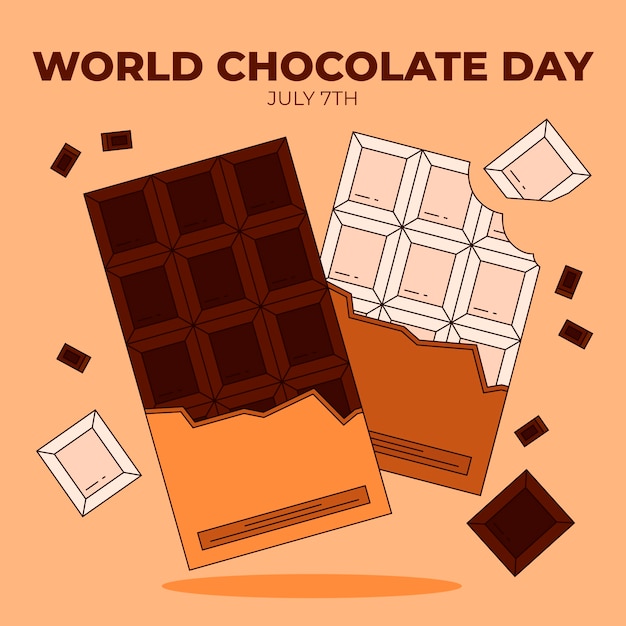 Hand drawn world chocolate day illustration with chocolate bar