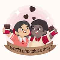 Free vector hand drawn world chocolate day illustration with chocolate and kids