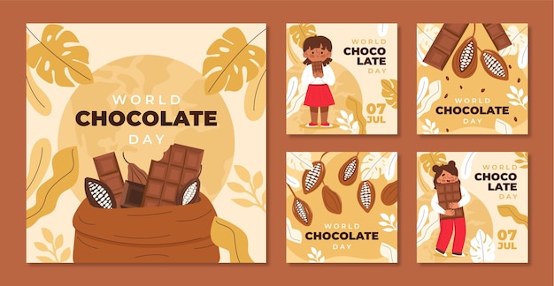 Free Vector hand drawn world chocolate day instagram post collection