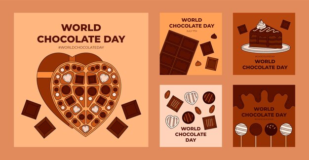 Free vector hand drawn world chocolate day instagram posts collection