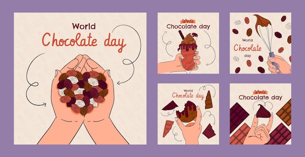 Free Vector hand drawn world chocolate day instagram posts collection