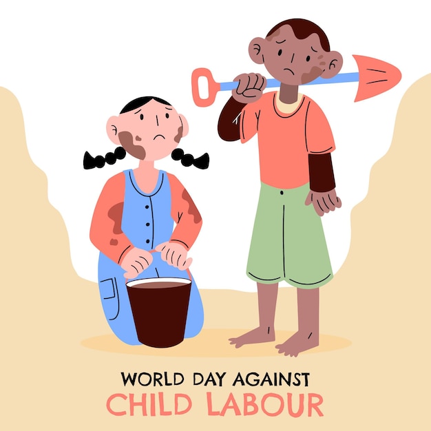 Hand drawn world day against child labour illustration