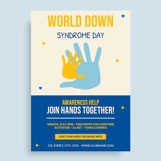 Hand drawn world down syndrome day awareness flyer template