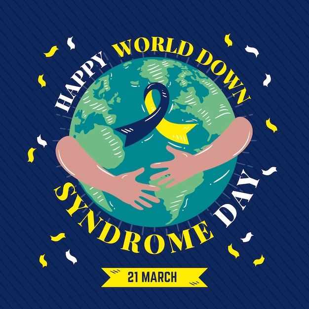 Free vector hand-drawn world down syndrome day illustration with planet and ribbon