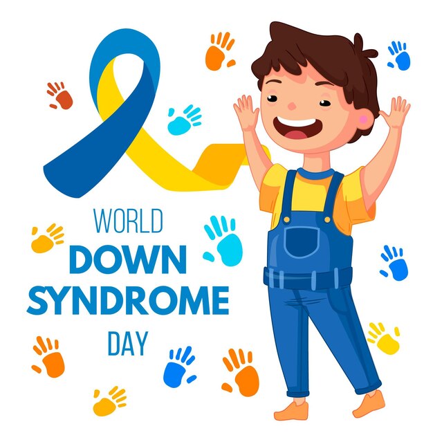 Hand drawn world down syndrome day with boy