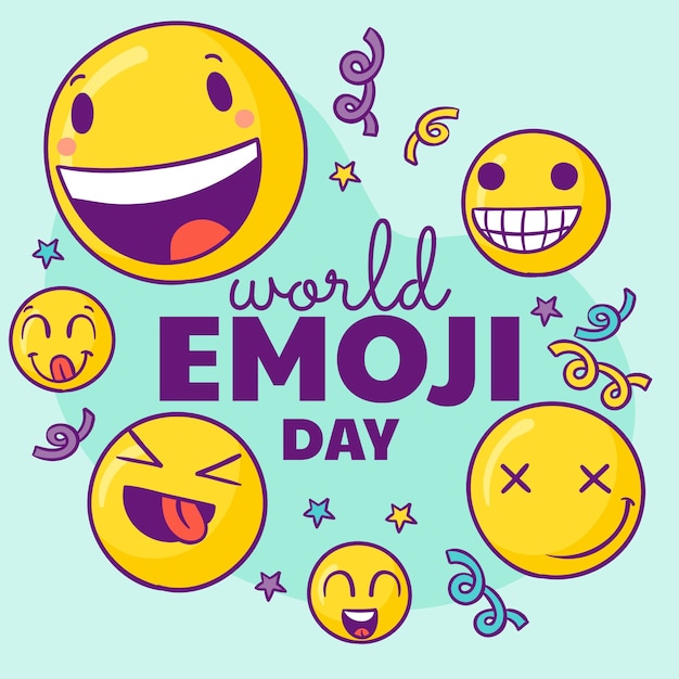 Free Vector hand drawn world emoji day illustration with emoticons