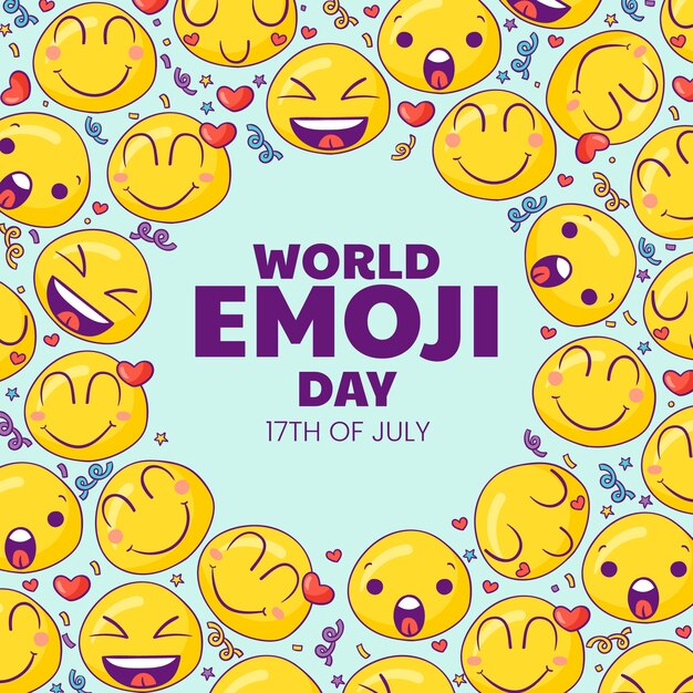 Hand drawn world emoji day illustration with emoticons