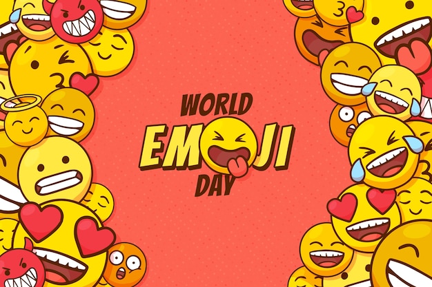 Hand drawn world emoji day red background